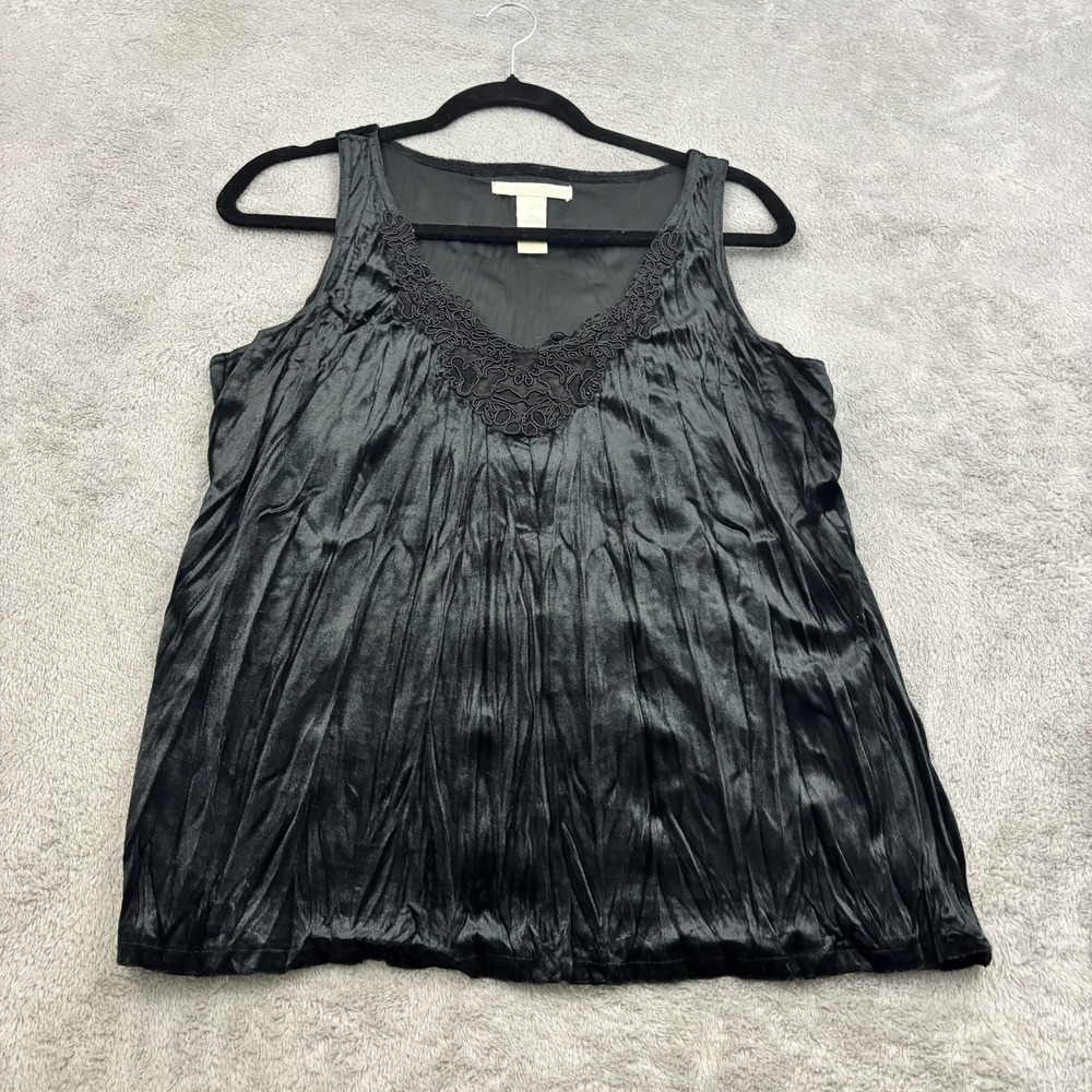 VTG Hillard & Hanson Velvet Crinkled Embroidered Top Womens M Black‎ Whimsigoth